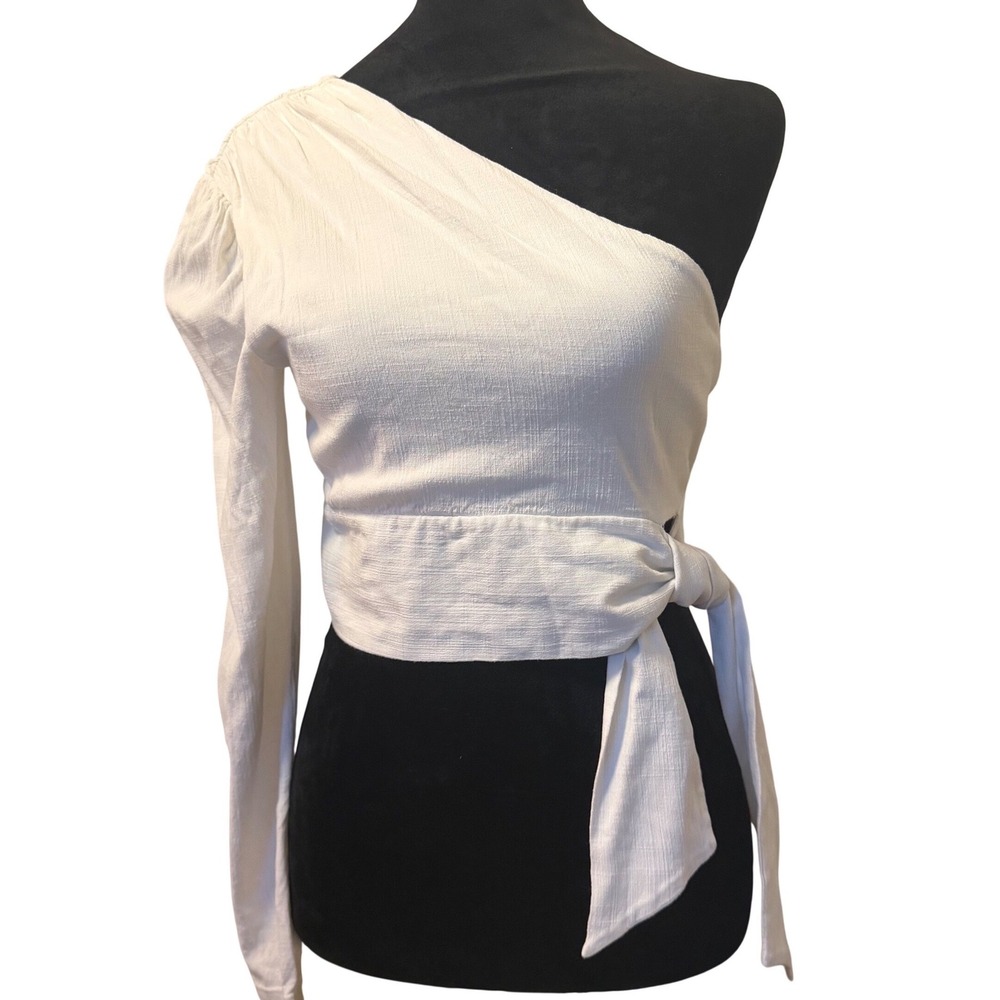 Free People Cream One Shoulder Long Sleeve Top Blouse Boho Tied Size XS